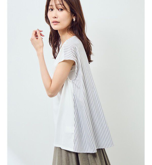 Rope&rsquo;Picnic「ストライプドッキングフレンチスリーブプルオーバー」|Tシャツ・カットソー|