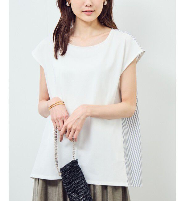 Rope&rsquo;Picnic「ストライプドッキングフレンチスリーブプルオーバー」|Tシャツ・カットソー|ホワイト系(14)