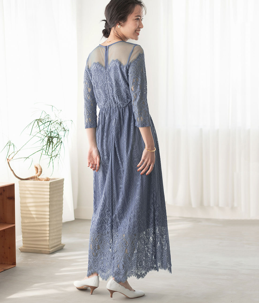 ADAM ET ROPE'「チュールパネルレースドレス」|ワンピース|