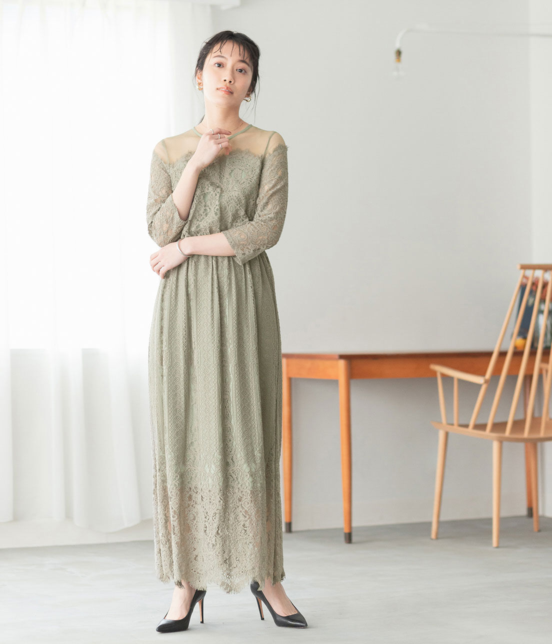 ADAM ET ROPE'「チュールパネルレースドレス」|ワンピース|