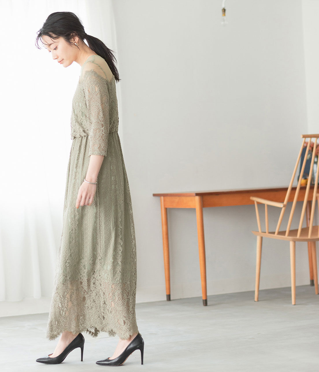 ADAM ET ROPE'「チュールパネルレースドレス」|ワンピース|