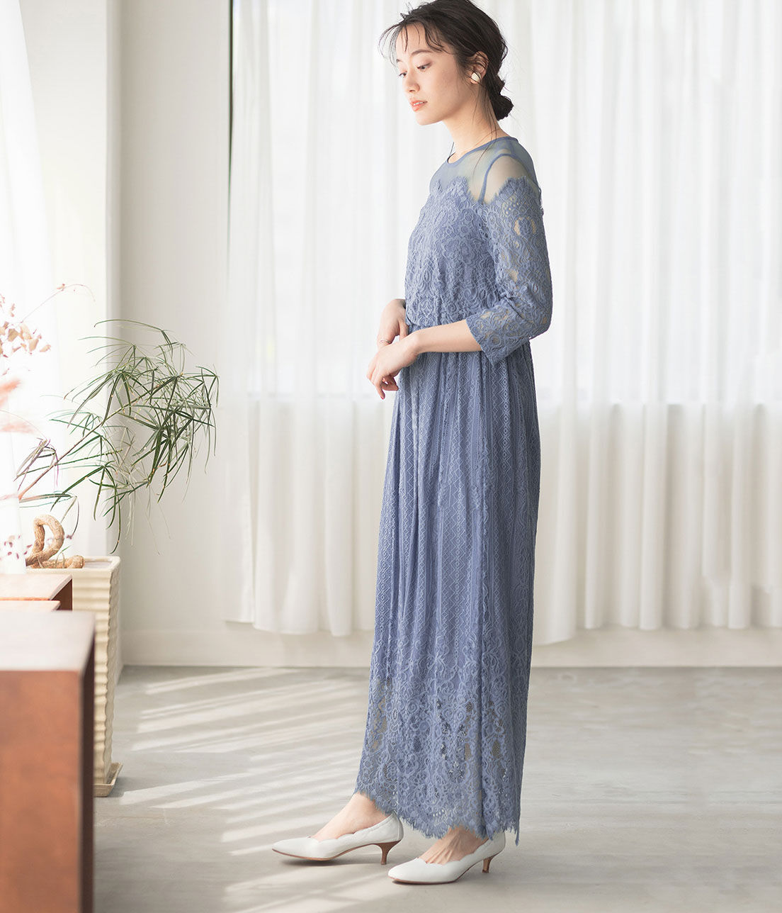 ADAM ET ROPE'「チュールパネルレースドレス」|ワンピース|