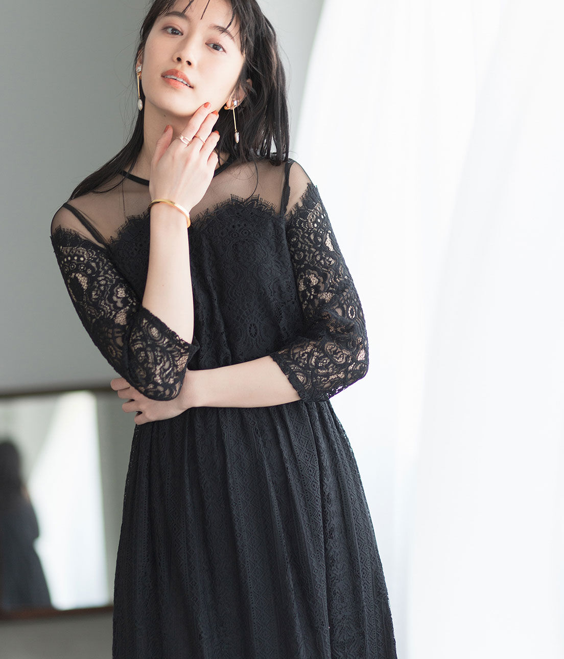 ADAM ET ROPE'「チュールパネルレースドレス」|ワンピース|