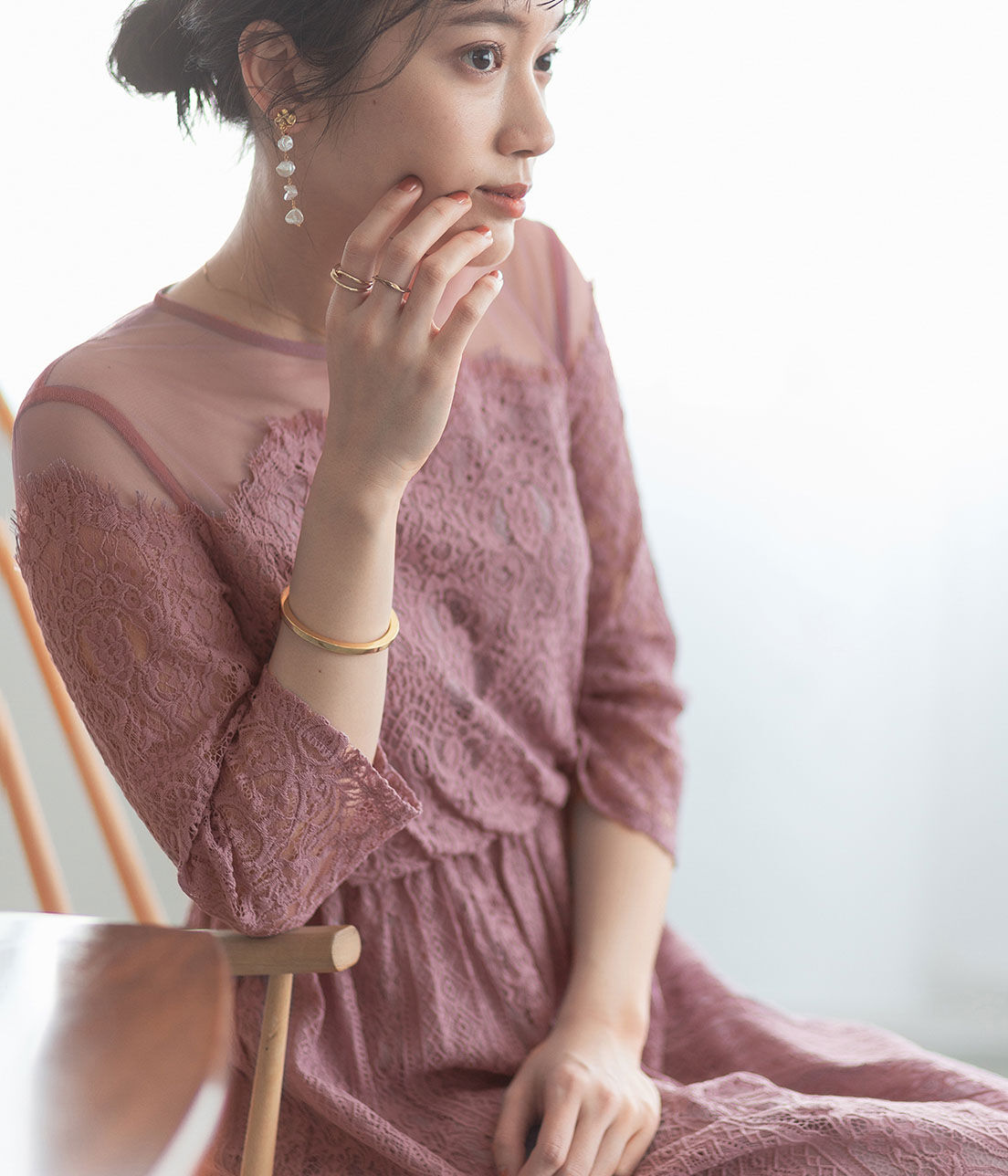 ADAM ET ROPE'「チュールパネルレースドレス」|ワンピース|