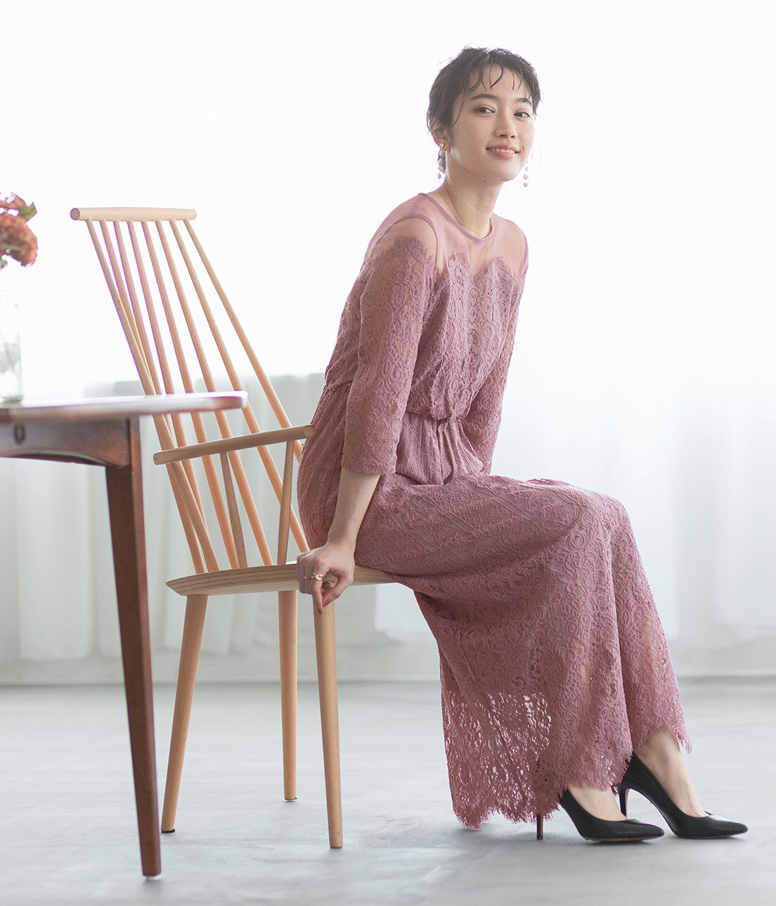 ADAM ET ROPE'「チュールパネルレースドレス」|ワンピース|