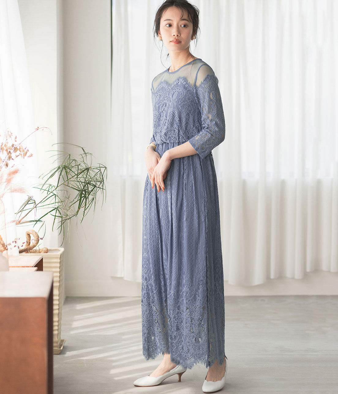 ADAM ET ROPE'「チュールパネルレースドレス」|ワンピース|