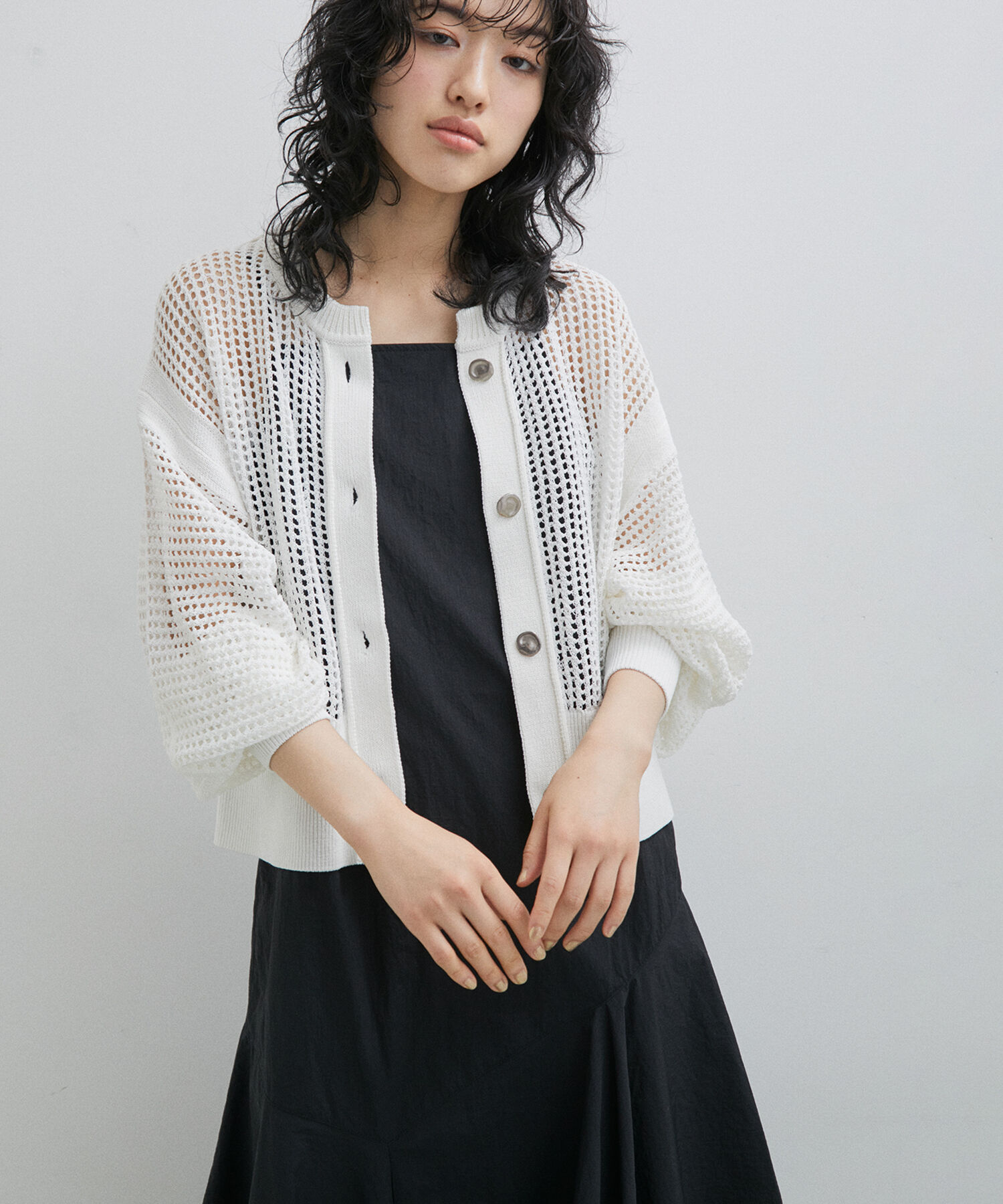 ADAM ET ROPE'「パターンメッシュカーディガン」|カーディガン|