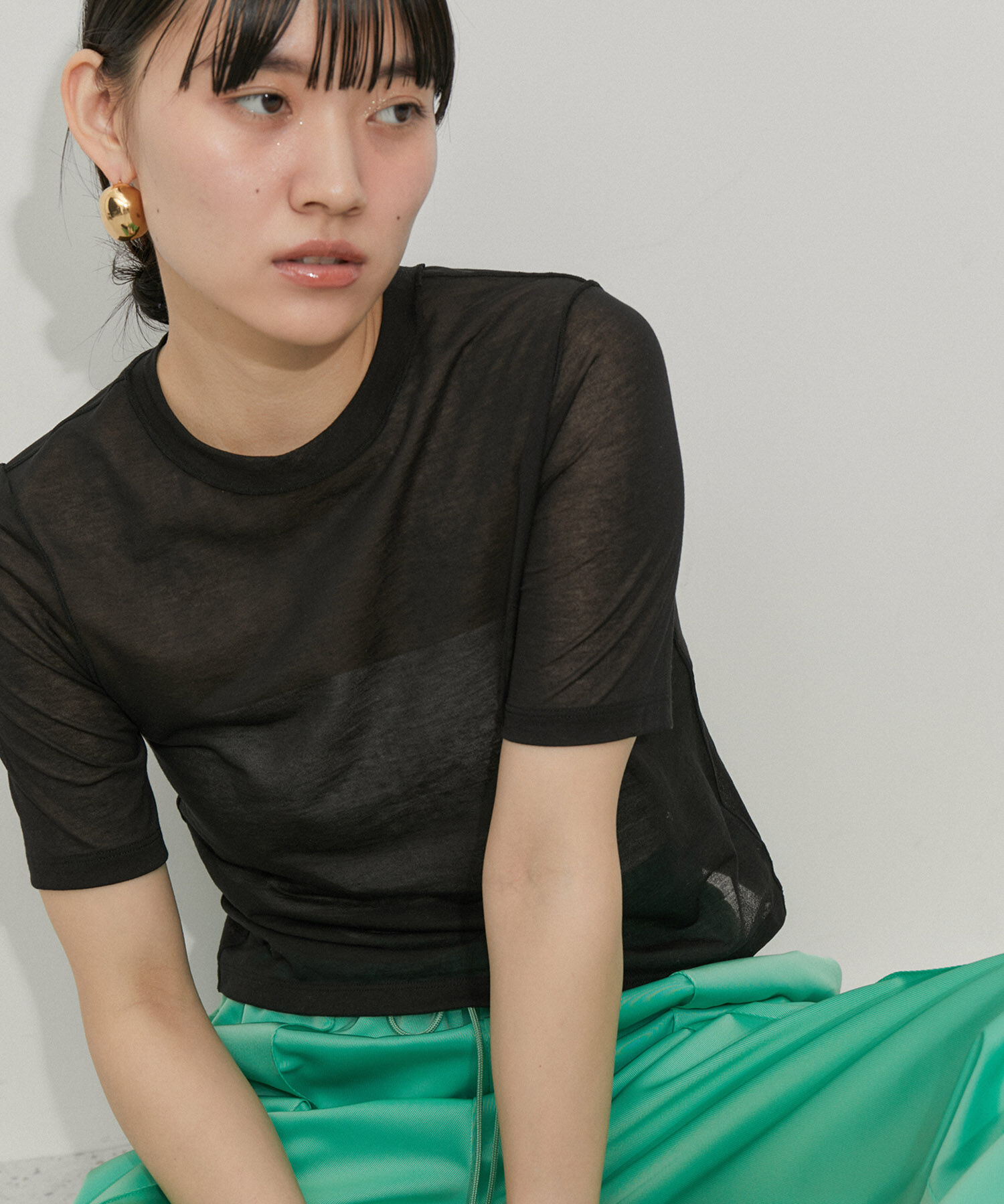 ADAM ET ROPE'「シアーハイゲージTEE」|Tシャツ・カットソー|ブラック(01)