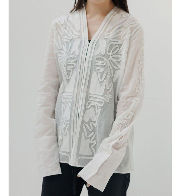 ADAM ET ROPE'「【EMOELLE】ステッチエンブロイダリーブラウス」|シャツ・ブラウス|