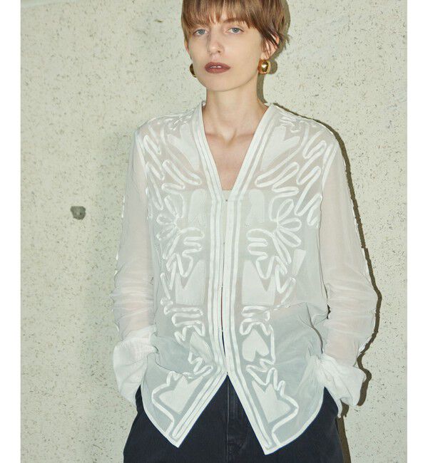 ADAM ET ROPE'「【EMOELLE】ステッチエンブロイダリーブラウス」|シャツ・ブラウス|