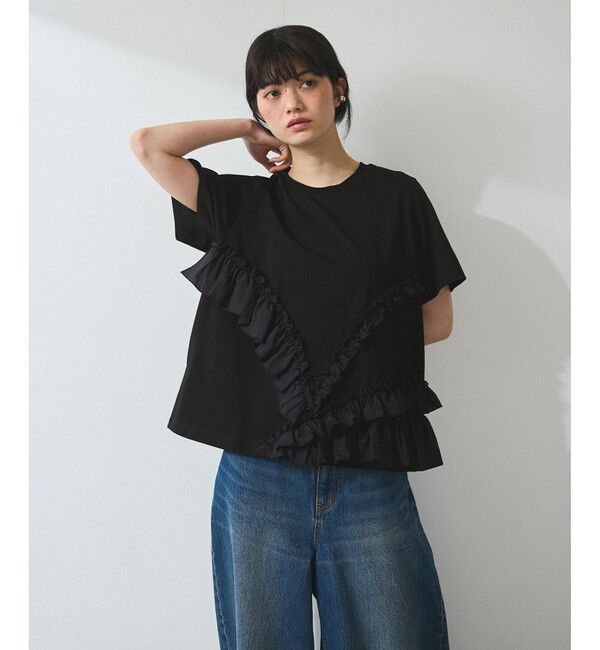 ADAM ET ROPE'「【WEB限定】アシンメトリーラッフルトップス」|Tシャツ・カットソー|ブラック(01)
