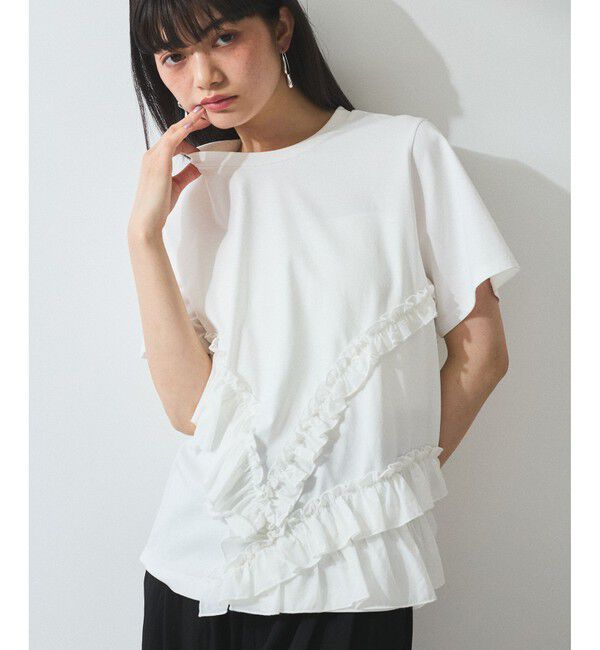 ADAM ET ROPE'「【WEB限定】アシンメトリーラッフルトップス」|Tシャツ・カットソー|オフホワイト(15)