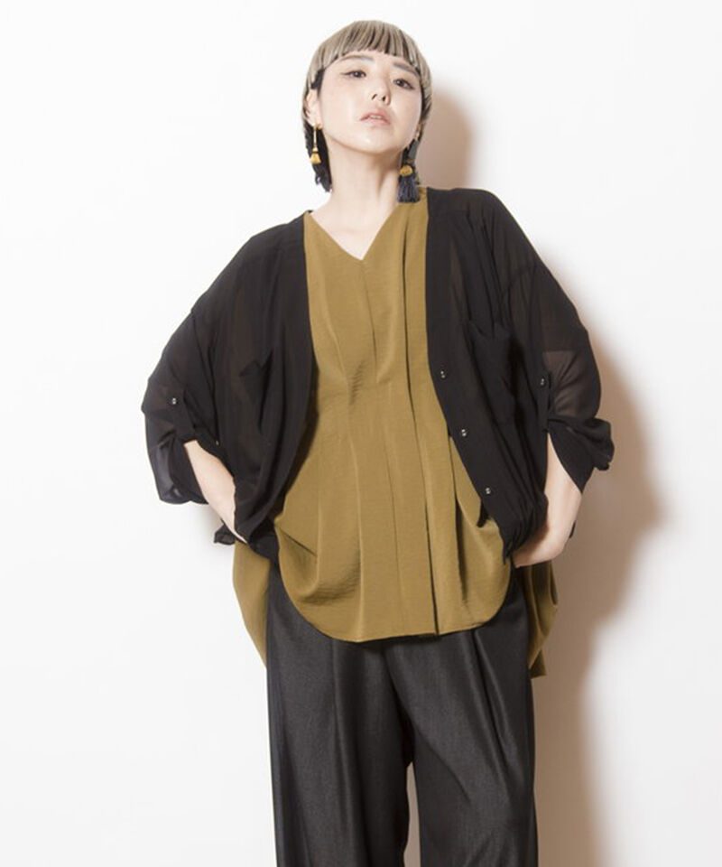  「シフォンギャザーブルゾン」|ブルゾン・スタジャン|BLACK