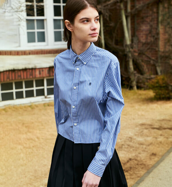 GYMPHLEX「Gymphlex | コットン ショートボタンダウンシャツ STRIPE WOMEN」|シャツ・ブラウス|