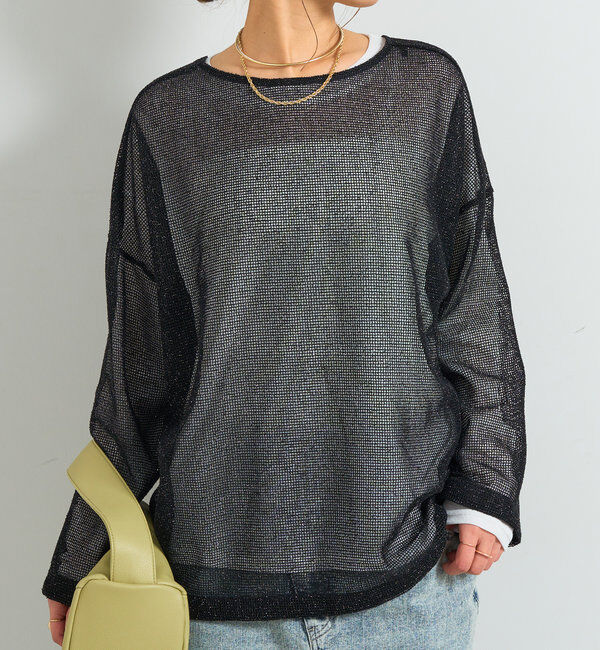 「前後2WAYラメメッシュカーディガン」|ニット・セーター|ブラック