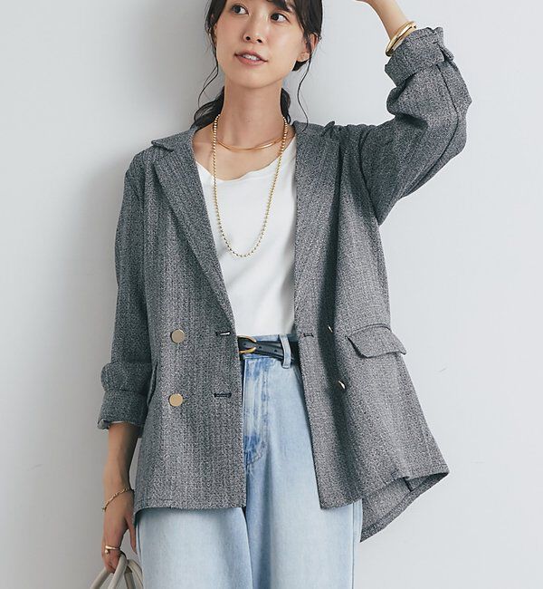  「《きちんと感◎》ウールライクヘリンボーンテーラードジャケット」|その他|ブラック