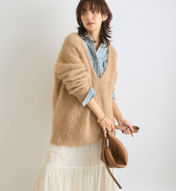  「【ルーズなオーバーサイズ】スーリーアルパカシャギーVネックニット」|ニット・セーター|