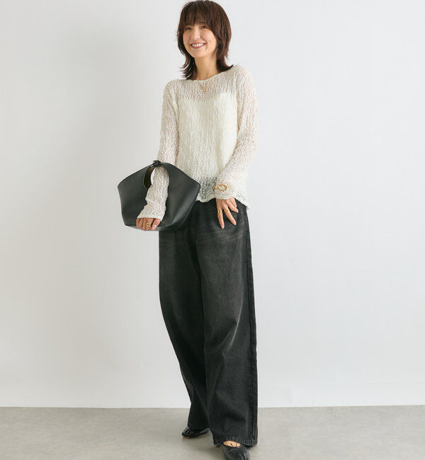  「【ニットのインナーにも】ストレッチフラワーレースカットソー」|Tシャツ・カットソー|