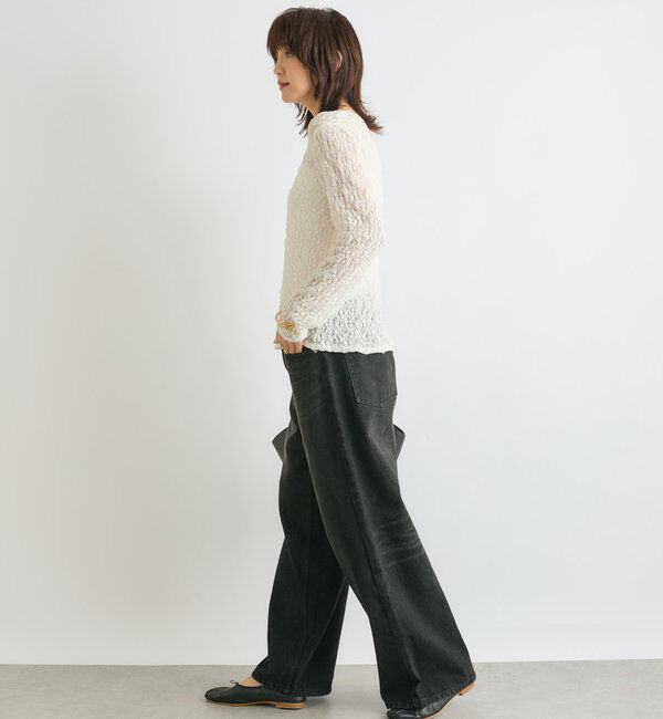  「【ニットのインナーにも】ストレッチフラワーレースカットソー」|Tシャツ・カットソー|