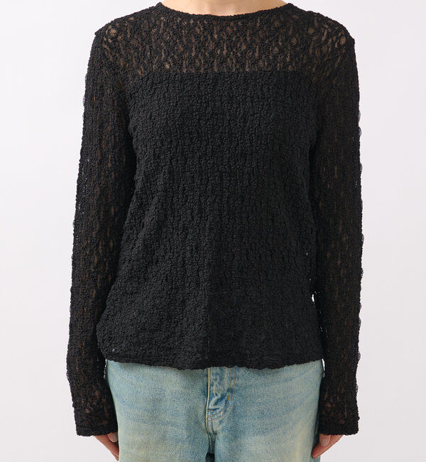  「【ニットのインナーにも】ストレッチフラワーレースカットソー」|Tシャツ・カットソー|