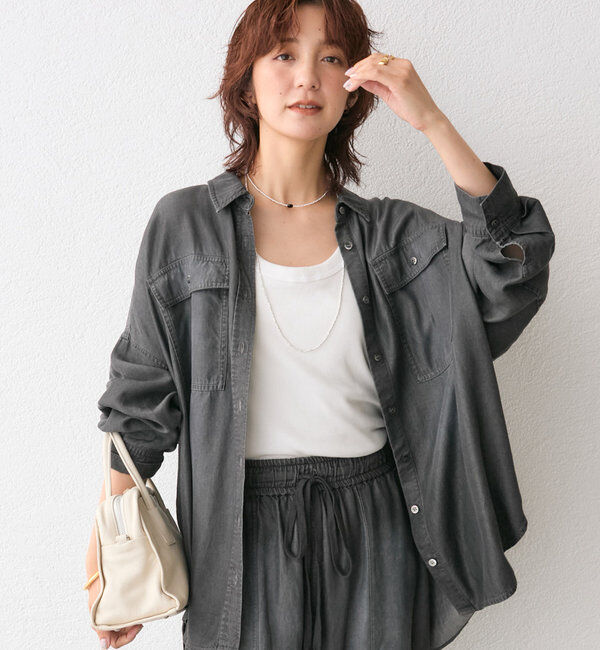  「【セットアップ可/真夏も快適！】ドレーピーデニムシャツ」|シャツ・ブラウス|