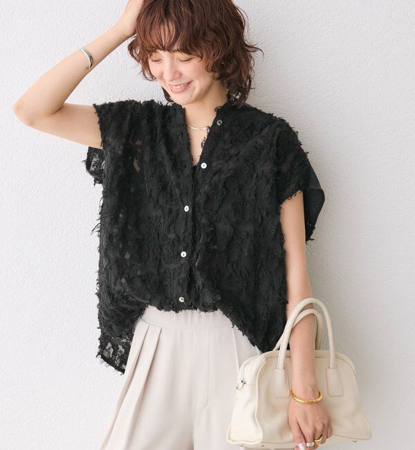  「【着映え◎】カットジャガードフレンチシャツ」|シャツ・ブラウス|ブラック