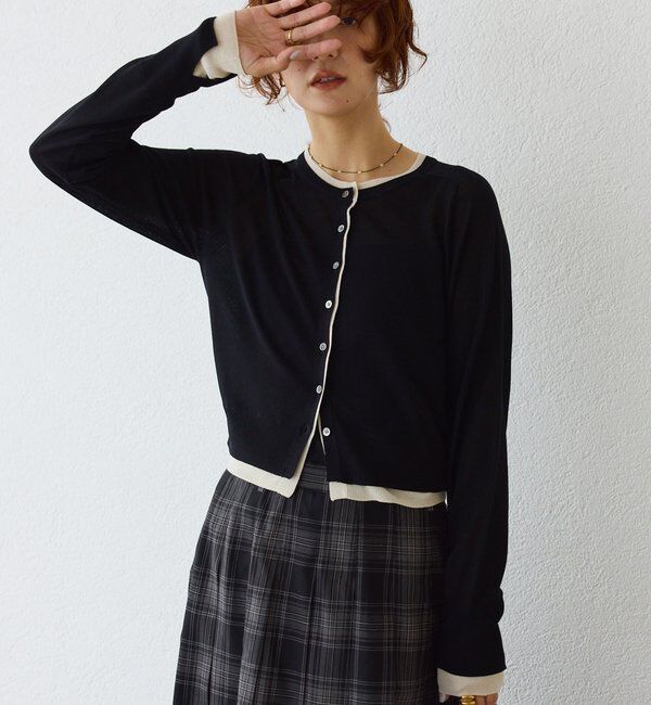  「【こなれ感抜群】フェイクレイヤードカーディガン」|カーディガン|ブラック