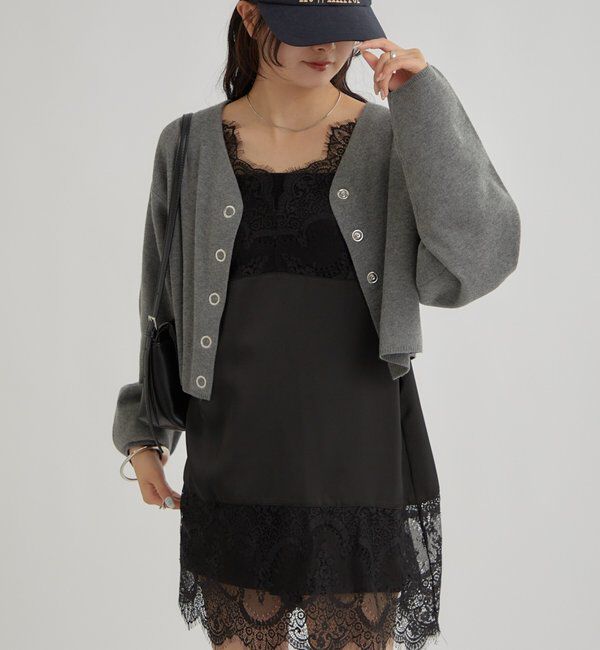  「レースサテンキャミソール」|シャツ・ブラウス|ブラック