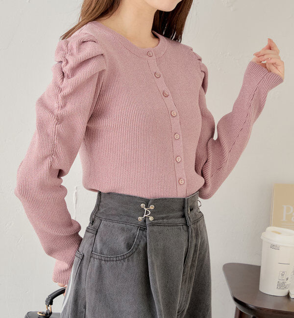  「【前後2WAY】パワショルラメリブニット」|パーカー|ピンク