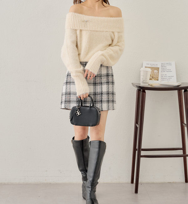  「【セットアイテム】オフショルニットセットチュールワンピース」|ワンピース|