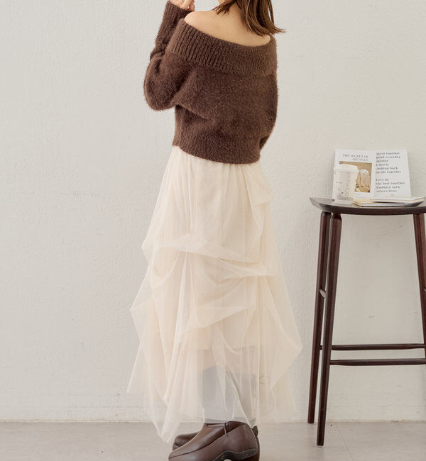  「【セットアイテム】オフショルニットセットチュールワンピース」|ワンピース|