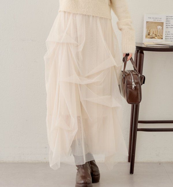  「【セットアイテム】オフショルニットセットチュールワンピース」|ワンピース|