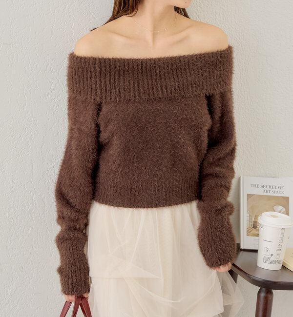  「【セットアイテム】オフショルニットセットチュールワンピース」|ワンピース|ブラウン