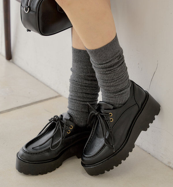  「【3サイズ展開】厚底レースアップローファー」|その他|ブラック