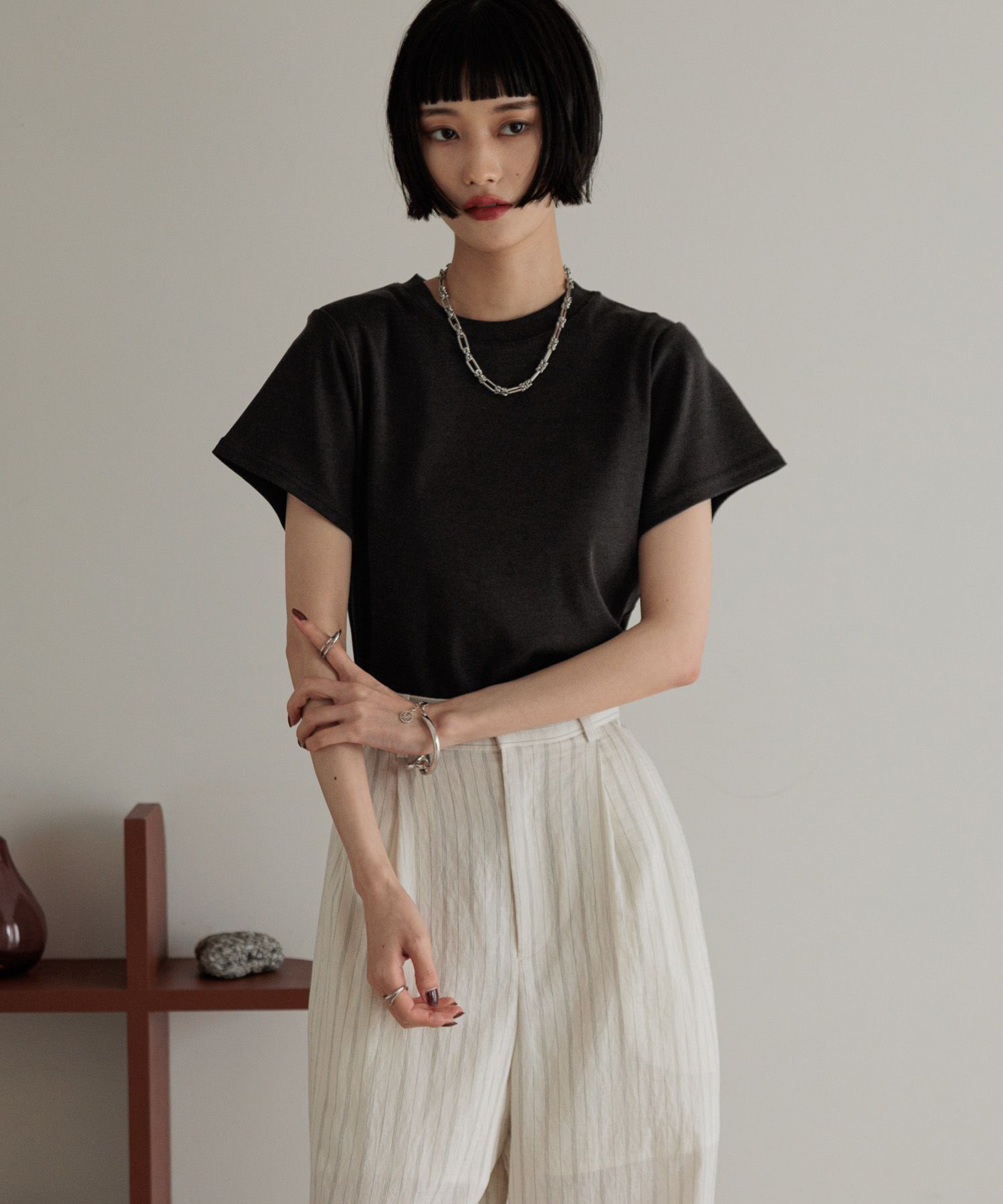 LOWRYS FARM「フライスチビＴシャツＳＳ 111954」|Tシャツ・カットソー|ブラック