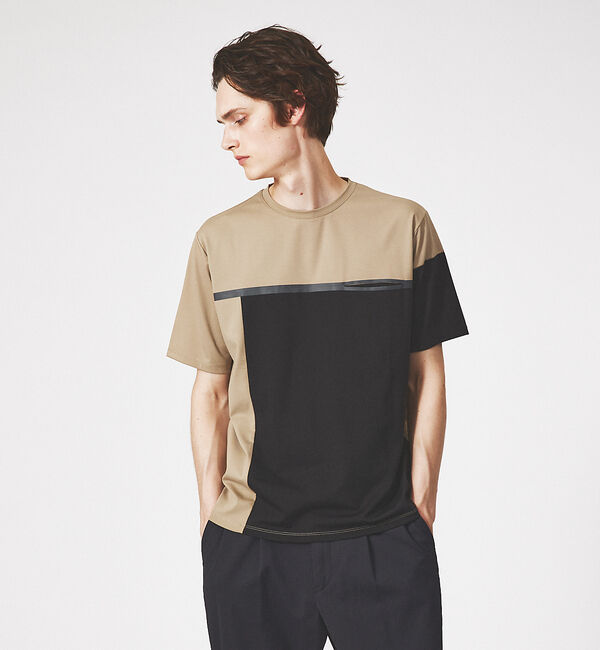 ABAHOUSE「【フロントシーム】アシンメトリー配色 半袖 Tシャツ」|Tシャツ・カットソー|ベージュ