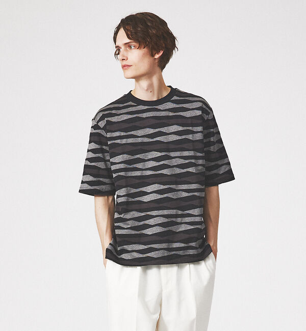 ABAHOUSE「【アンサンブル対応】ウェーブ ボーダー 半袖Tシャツ」|Tシャツ・カットソー|ブラック