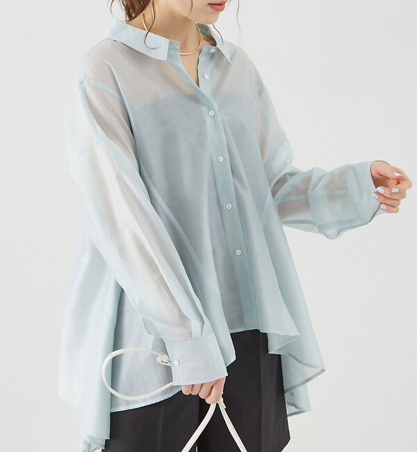 Rouge vif「シアーバック編み上げフレアシャツ」|シャツ・ブラウス|サックスブルー