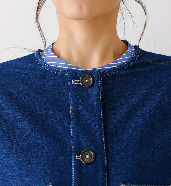abahouse mavie「ジャージーデニムショートジャケット」|ノーカラージャケット|
