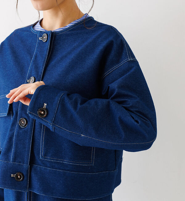 abahouse mavie「ジャージーデニムショートジャケット」|ノーカラージャケット|