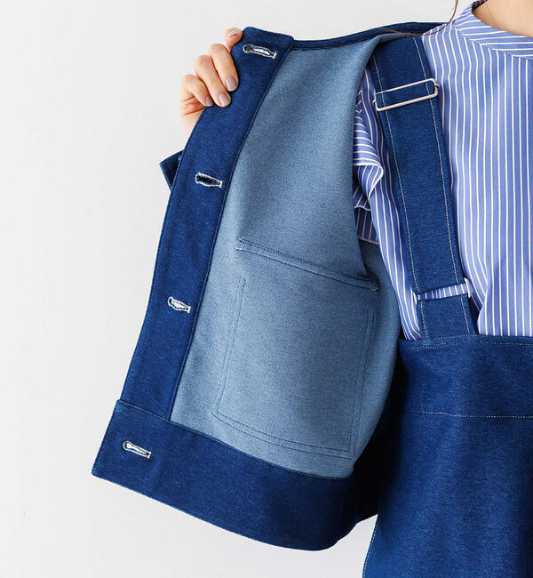 abahouse mavie「ジャージーデニムショートジャケット」|ノーカラージャケット|