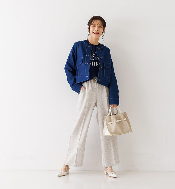 abahouse mavie「ジャージーデニムショートジャケット」|ノーカラージャケット|