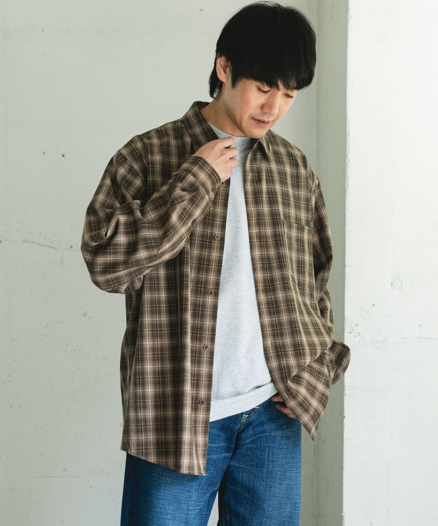 URBAN RESEARCH DOORS「オンブレチェックレギュラーカラーシャツ」|シャツ・ブラウス|