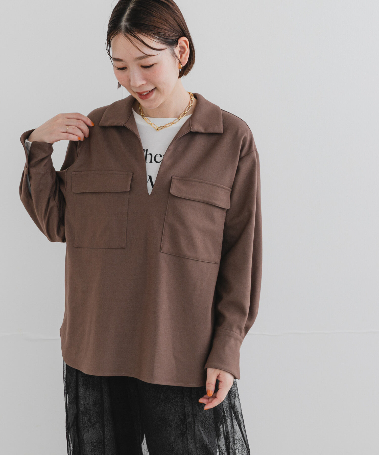 URBAN RESEARCH ROSSO「F by ROSSO　ウールライクプルブラウス」|シャツ・ブラウス|ブラウン