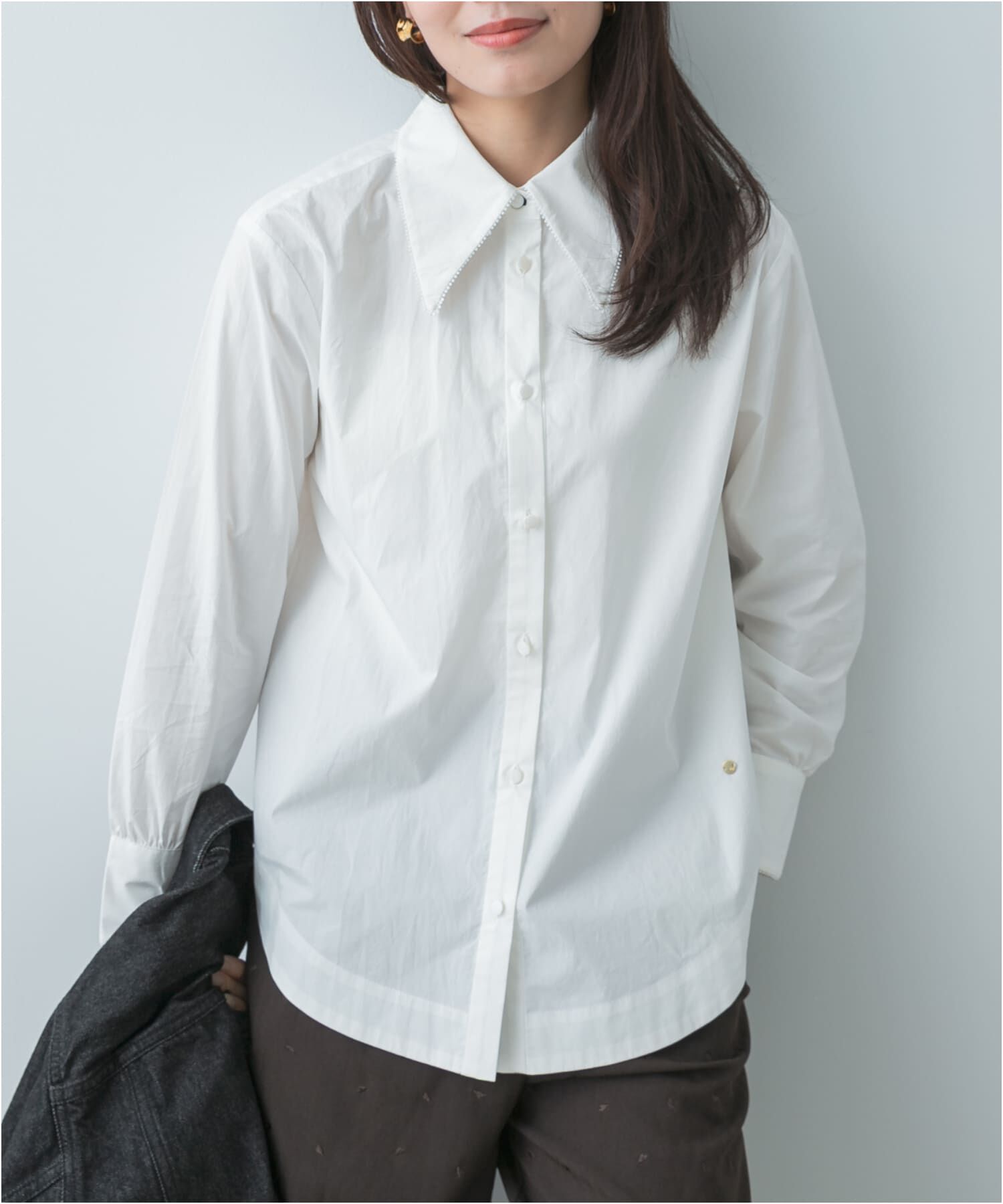 URBAN RESEARCH ROSSO「F by ROSSO　トリミングレースビッグカラーシャツ」|シャツ・ブラウス|