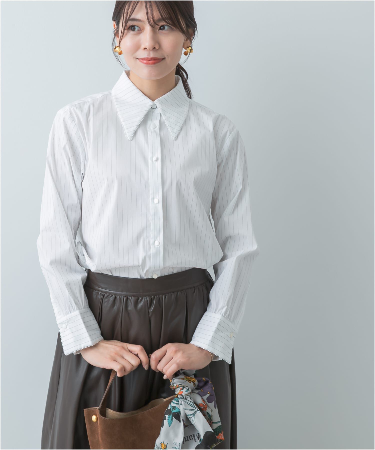 URBAN RESEARCH ROSSO「F by ROSSO　トリミングレースビッグカラーシャツ」|シャツ・ブラウス|ホワイト系その他