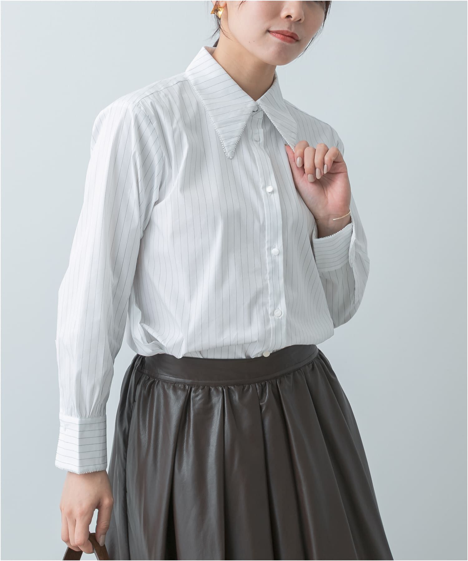 URBAN RESEARCH ROSSO「F by ROSSO　トリミングレースビッグカラーシャツ」|シャツ・ブラウス|