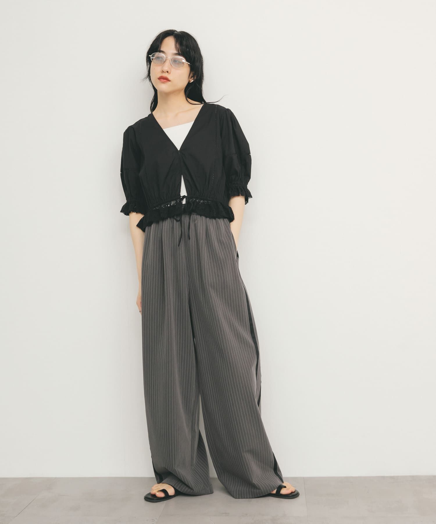  「2WAYコンパクトレースブラウス」|シャツ・ブラウス|ブラック