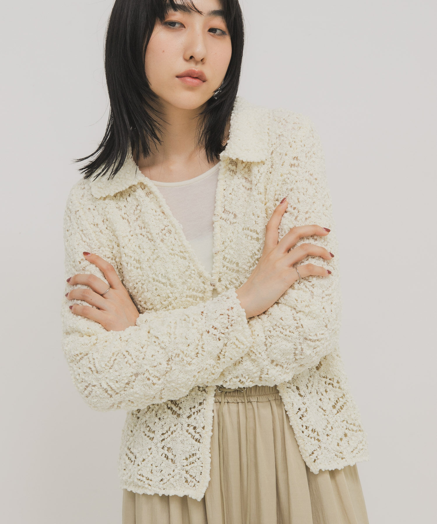  「クロシェレースニットシャツ」|ニット・セーター|