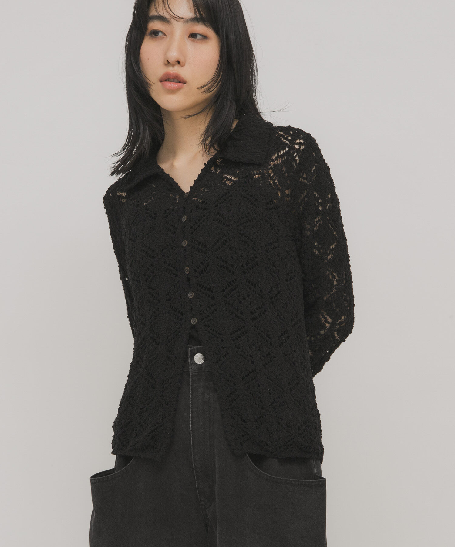  「クロシェレースニットシャツ」|ニット・セーター|